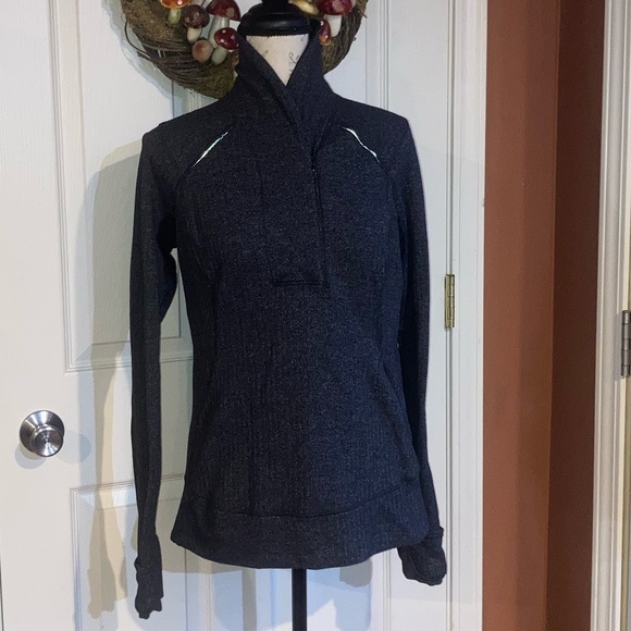 Lululemon Think Fast Pullover Longsleeve Grey Herringbone Athleticwear Top sz 10 - Picture 6 of 10
